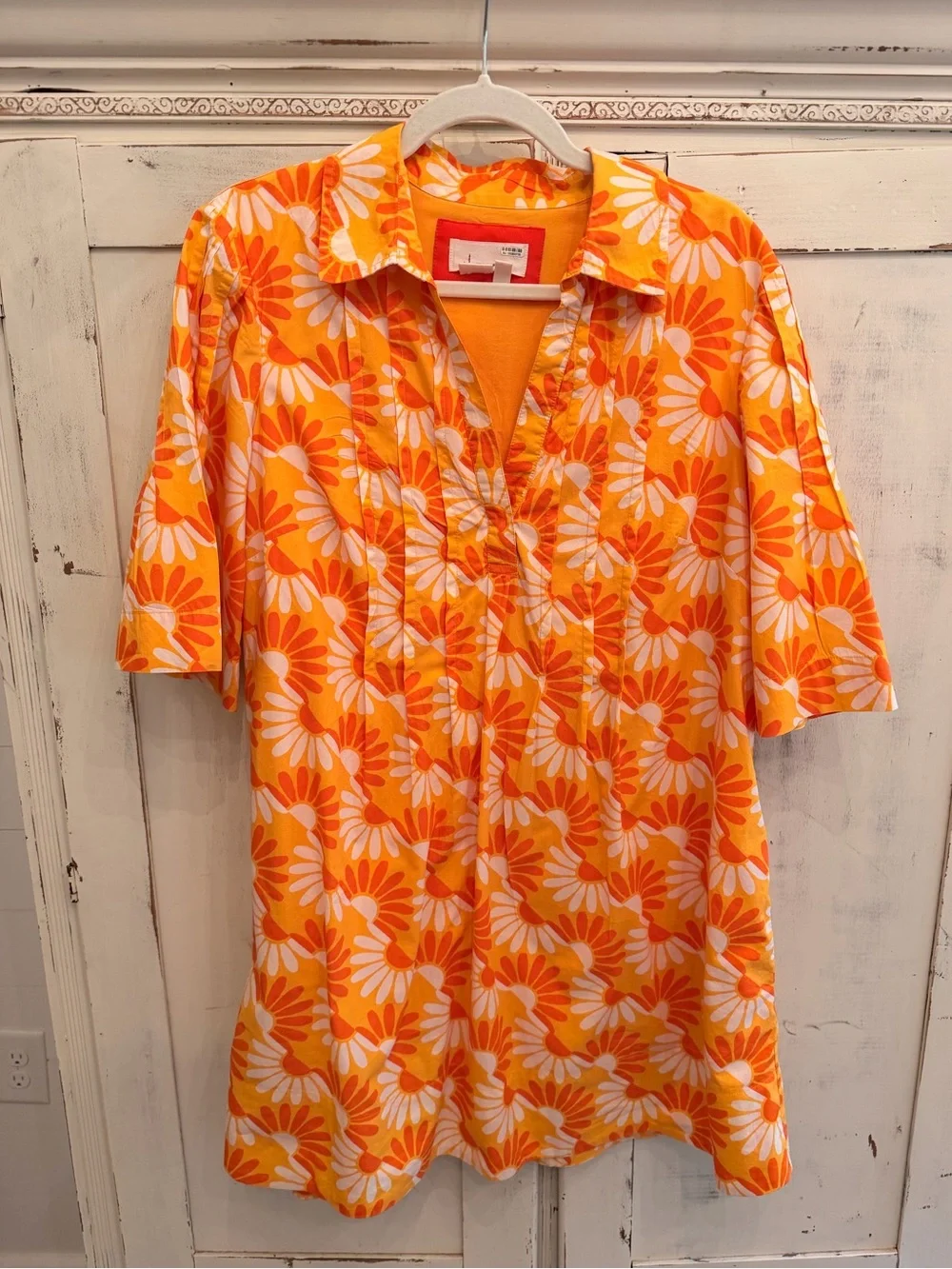 By Anthropologie Orange/White/Yellow Floral Printed Mini Dress Large EUC Retro - Picture 4 of 13